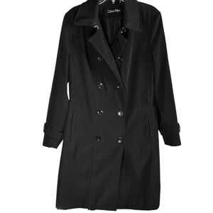 Calvin Klein Vintage Double Breasted Black Trench Coat Timeless Style Size XL